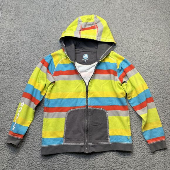 Crocs Full Zip Sweater Boys 10 Yellow Striped Blue Green Hoodie Sweatshirt - Picture 4 of 16